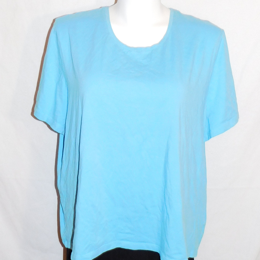 3X Liz & Me Blue Short Sleeve Stretch Knit Top EUC